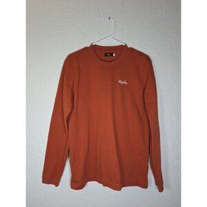 Rapha Mens Large T-shirt Orange Long Sleeve 100% Cotton Embroidered Logo Cycling